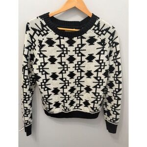Princess Vera Wang Geometric Aztec Knit Sweater Crewneck Black Cream Women's L